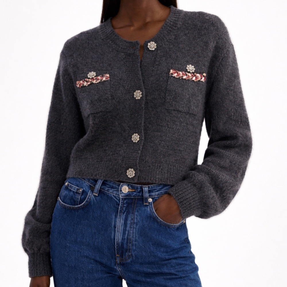 NWT Coco Bleu Gray Jeweled Cardigan